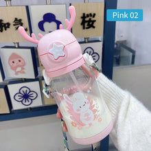 Load image into Gallery viewer, 600ml Portable Kids Water Bottle Sippy Cup Creative Cartoon Baby Feeding Cups with Straws Leakproof Water Bottles Outdoor Children's Cups
