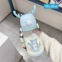 Load image into Gallery viewer, 600ml Portable Kids Water Bottle Sippy Cup Creative Cartoon Baby Feeding Cups with Straws Leakproof Water Bottles Outdoor Children's Cups
