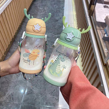 Load image into Gallery viewer, 600ml Portable Kids Water Bottle Sippy Cup Creative Cartoon Baby Feeding Cups with Straws Leakproof Water Bottles Outdoor Children's Cups

