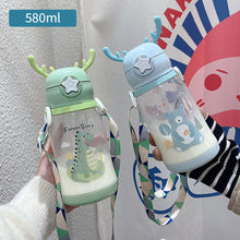 Load image into Gallery viewer, 600ml Portable Kids Water Bottle Sippy Cup Creative Cartoon Baby Feeding Cups with Straws Leakproof Water Bottles Outdoor Children's Cups
