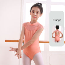 Load image into Gallery viewer, Children's Lace Short Sleeved Dance Costume Summer Stand Collar Mesh Splicing Dance Costume Dance Training Clothes for Girls
