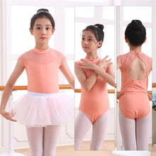 Load image into Gallery viewer, Children's Lace Short Sleeved Dance Costume Summer Stand Collar Mesh Splicing Dance Costume Dance Training Clothes for Girls
