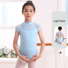 Load image into Gallery viewer, Children's Lace Short Sleeved Dance Costume Summer Stand Collar Mesh Splicing Dance Costume Dance Training Clothes for Girls
