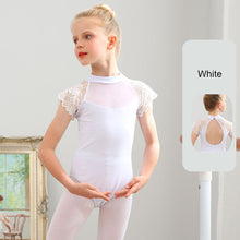 Load image into Gallery viewer, Children's Lace Short Sleeved Dance Costume Summer Stand Collar Mesh Splicing Dance Costume Dance Training Clothes for Girls
