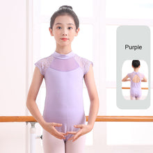 Load image into Gallery viewer, Children's Lace Short Sleeved Dance Costume Summer Stand Collar Mesh Splicing Dance Costume Dance Training Clothes for Girls
