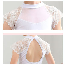 Load image into Gallery viewer, Children's Lace Short Sleeved Dance Costume Summer Stand Collar Mesh Splicing Dance Costume Dance Training Clothes for Girls
