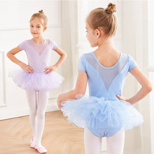 Load image into Gallery viewer, Children's Dance Costume Summer Short Sleeved Dance Costume Breathable Comfortable Mesh Splicing Dance Training Clothes
