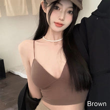 Load image into Gallery viewer, Women Solid Color Suspender Vest Sexy Navel Crop Tops Anti Glare Bra Pad Integrated Vest Summer Slim-fit Short Vest
