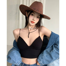 Load image into Gallery viewer, Women Solid Color Suspender Vest Sexy Navel Crop Tops Anti Glare Bra Pad Integrated Vest Summer Slim-fit Short Vest

