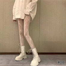 Load image into Gallery viewer, Women Sexy Lace Hollow Thin Pantyhose Flower Vine Letter Moon Black White Stockings Hollow Fishnet Stockings
