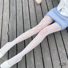 Load image into Gallery viewer, Women Sexy Lace Hollow Thin Pantyhose Flower Vine Letter Moon Black White Stockings Hollow Fishnet Stockings
