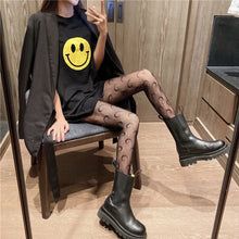 Load image into Gallery viewer, Women Sexy Lace Hollow Thin Pantyhose Flower Vine Letter Moon Black White Stockings Hollow Fishnet Stockings
