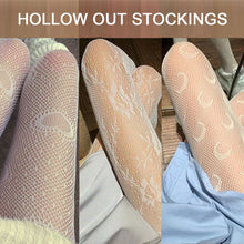 Load image into Gallery viewer, Women Sexy Lace Hollow Thin Pantyhose Flower Vine Letter Moon Black White Stockings Hollow Fishnet Stockings
