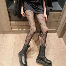 Load image into Gallery viewer, Women Sexy Lace Hollow Thin Pantyhose Flower Vine Letter Moon Black White Stockings Hollow Fishnet Stockings
