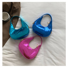 Load image into Gallery viewer, Fashionable Simple Handbag Shoulder Bag Versatile Niche Glossy PU Leather Underarm Bag Crescent Bag for Women
