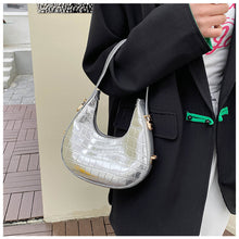 Load image into Gallery viewer, Women Fashion Retro Underarm Bag Shoulder Bag Simple Solid Color PU Leather Zipper Crescent Bag Handbag
