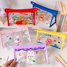 Load image into Gallery viewer, Ins Cute Bear Rabbit Fluffy Transparent Pencil Case Large Capacity Make Up Bag Plastic PVC Case Large Storage Bag
