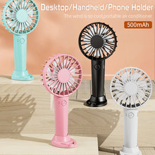 Load image into Gallery viewer, Portable USB Chargeable Mini Fan Handheld Fans with Base Summer Outdoor 3 Speed Adjustable Air Cooling Fan with Phone Holder
