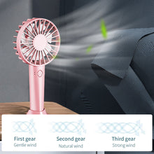 Load image into Gallery viewer, Portable USB Chargeable Mini Fan Handheld Fans with Base Summer Outdoor 3 Speed Adjustable Air Cooling Fan with Phone Holder
