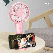 Load image into Gallery viewer, Portable USB Chargeable Mini Fan Handheld Fans with Base Summer Outdoor 3 Speed Adjustable Air Cooling Fan with Phone Holder
