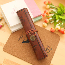 Load image into Gallery viewer, Retro Treasure Map Roll Pencil Case PU Leather Big Capacity Pen Bag Makeup Brush Pouch Pencilcase School Stationery Supplies

