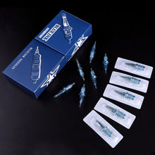 Load image into Gallery viewer, 10pcs Disposable Semi Permanent 0.35mm Purple Tattoo Needle RL RM M1 RS Tattoo Pen Machine Universal Short Needle Eyebrow Tattoo Needle
