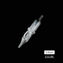 Load image into Gallery viewer, 10pcs Disposable Semi Permanent 0.35mm Purple Tattoo Needle RL RM M1 RS Tattoo Pen Machine Universal Short Needle Eyebrow Tattoo Needle
