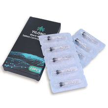Load image into Gallery viewer, 10pcs Disposable Semi Permanent 0.35mm Purple Tattoo Needle RL RM M1 RS Tattoo Pen Machine Universal Short Needle Eyebrow Tattoo Needle
