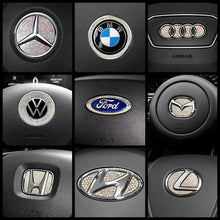 Load image into Gallery viewer, Bling Diamond CarI nterior Steering Wheel Logo Decal Sticker Accessories Metal Emblem Fit for BMW Hyundai Toyota Honda Mercedes Chevrolet Nissan
