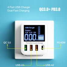 Load image into Gallery viewer, 40W USB Wall Charger 4 Port With LED Display,QC3.0 PD3.0 USB Fast Charger For iPhone iPAD Huawei Xiaomi Samsung
