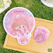 Load image into Gallery viewer, Portable Folding Round Fan With Handle Cartoon Mini Fan Comfortable Grip Fabric Smooth Edges Folding Hand Fan for Home
