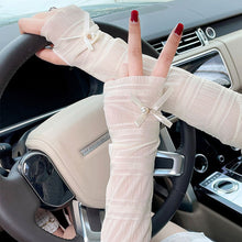 Load image into Gallery viewer, Women Summer Sun Protection Sleeves Long Fingerless Gloves Lady Ice Silk Mesh Arm Sleeve Sunscreen UV Breathable Mitten
