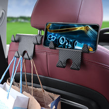 Load image into Gallery viewer, Multi-functional Car Seat Headrest Hook Carbon Fibre Pattern Phone Stand Durable Headrest Hanging Holder Car Rear Seat Storage Hanger
