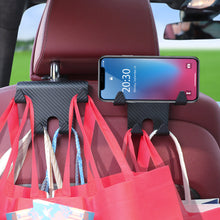 Load image into Gallery viewer, Multi-functional Car Seat Headrest Hook Carbon Fibre Pattern Phone Stand Durable Headrest Hanging Holder Car Rear Seat Storage Hanger
