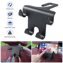 Load image into Gallery viewer, Multi-functional Car Seat Headrest Hook Carbon Fibre Pattern Phone Stand Durable Headrest Hanging Holder Car Rear Seat Storage Hanger
