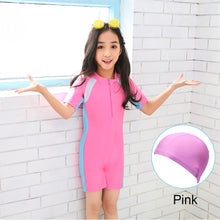 Load image into Gallery viewer, Children One-piece Short Sleeved Swimsuit Comfortable Breathable Sunscreen Swimsuit Swimming Water Sports Clothing
