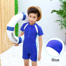 Load image into Gallery viewer, Children One-piece Short Sleeved Swimsuit Comfortable Breathable Sunscreen Swimsuit Swimming Water Sports Clothing
