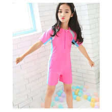 Load image into Gallery viewer, Children One-piece Short Sleeved Swimsuit Comfortable Breathable Sunscreen Swimsuit Swimming Water Sports Clothing
