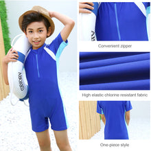 Load image into Gallery viewer, Children One-piece Short Sleeved Swimsuit Comfortable Breathable Sunscreen Swimsuit Swimming Water Sports Clothing
