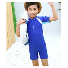 Load image into Gallery viewer, Children One-piece Short Sleeved Swimsuit Comfortable Breathable Sunscreen Swimsuit Swimming Water Sports Clothing
