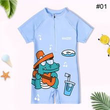 Load image into Gallery viewer, Children Cute Cartoon One-piece Short Sleeved Swimsuit Comfortable Breathable Swimsuit Swimming Water Sports Clothing
