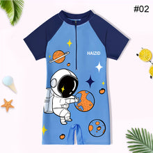 Load image into Gallery viewer, Children Cute Cartoon One-piece Short Sleeved Swimsuit Comfortable Breathable Swimsuit Swimming Water Sports Clothing
