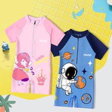 Load image into Gallery viewer, Children Cute Cartoon One-piece Short Sleeved Swimsuit Comfortable Breathable Swimsuit Swimming Water Sports Clothing
