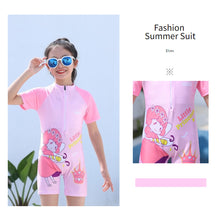 Load image into Gallery viewer, Children Cute Cartoon One-piece Short Sleeved Swimsuit Comfortable Breathable Swimsuit Swimming Water Sports Clothing
