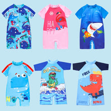 Load image into Gallery viewer, Children Cute Cartoon One-piece Short Sleeved Swimsuit Comfortable Breathable Quick-drying Swimsuit Swimming Beach Clothing
