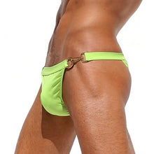 Load image into Gallery viewer, Men's Solid Color Sexy Triangle Swimming Trunks Fashion Metal Buckle Low Waist Body Wrap Buttock Bikini
