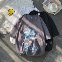 Load image into Gallery viewer, Men Summer Windmill Alphabet Print Short Sleeve Oversize Crew Neck Everything Match Five-Point Sleeve T-Shirt Fashion Simple Youth Trend Men's Clothes
