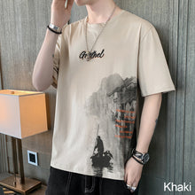 Load image into Gallery viewer, Summer Men's Thin Short Sleeve Trend Ink Style Half Sleeve Casual Fashion T-Shirt Handsome Crew Neck Printed Top

