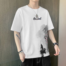 Load image into Gallery viewer, Summer Men's Thin Short Sleeve Trend Ink Style Half Sleeve Casual Fashion T-Shirt Handsome Crew Neck Printed Top
