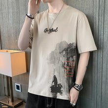 Load image into Gallery viewer, Summer Men's Thin Short Sleeve Trend Ink Style Half Sleeve Casual Fashion T-Shirt Handsome Crew Neck Printed Top
